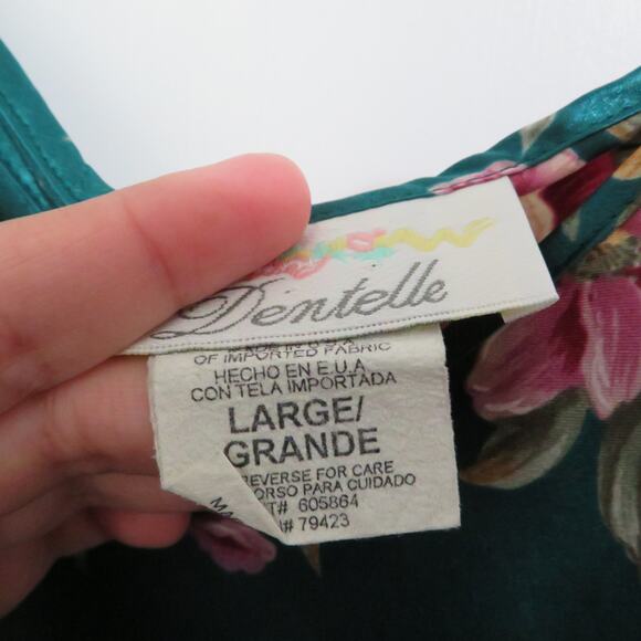 Dentelle Womens Sz L Emerald Green Floral Satin Slip Dress Vintage Made in USA - Picture 5 of 5